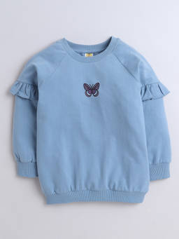 AWW HUNNIE - Blue Full Sleeves Frill Detailed Sweatshirt