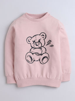 AWW HUNNIE - Peach Full Sleeves Teddy Bear Printed Sweatshirt