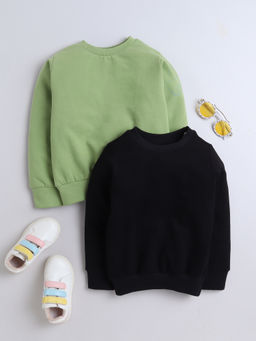 AWW HUNNIE - Black & Green Cotton Terry Full Sleeves Solid Sweatshirts (Pack of 2)