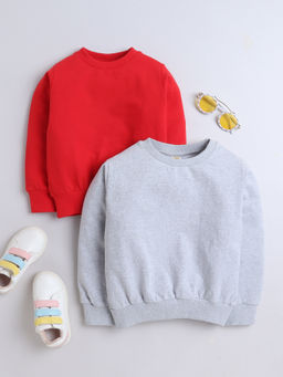 AWW HUNNIE - Red & Grey Full Sleeves Solid Sweatshirts (Pack of 2)