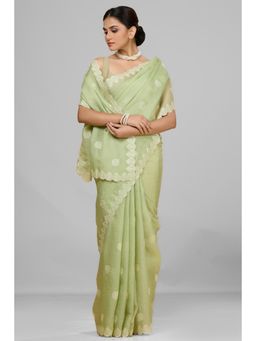 Aparnaa - Pastel Green Fancy Crush Saree with Unstitched Blouse