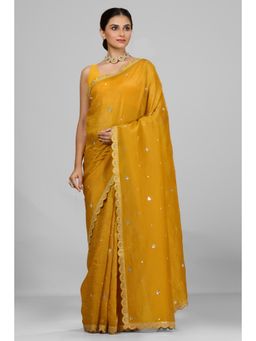 Aparnaa - Mustard Crushed Saree with Unstitched Blouse