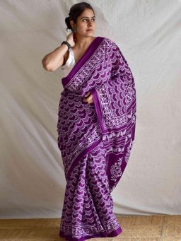 Sundarii - Purple Thread Of Thoughts - Mul Cotton Saree with Unstitched Blouse