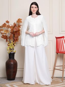 KELIN - White Nargis Embroidery Indo Western Co-Ord (Set of 2)