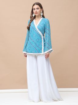 KELIN - Blue Kiara Bandhani Indo-Western Angrakha Top with Sharara (Set of 2)