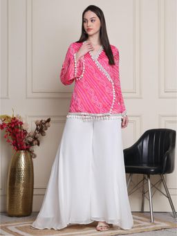 KELIN - Pink Kiara Bandhani Indo-Western Angrakha Top with Sharara (Set of 2)