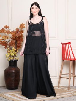 KELIN - Black Ada Indo Western Bustier with Top and Palazzo (Set of 3)