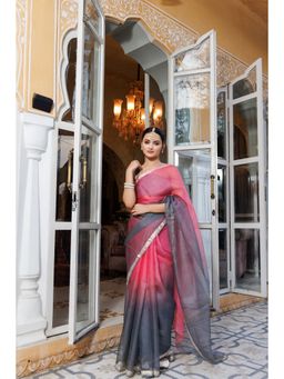 Geroo Jaipur - Grey Pure Kota Silk Hand Dyed Saree with Unstitched Blouse