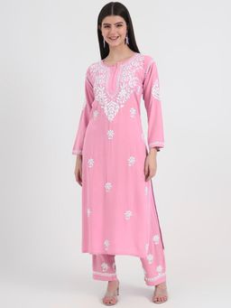 The Chikan Label - Pink Hand-Embroidered Chikankari Co-Ord (Set of 2)