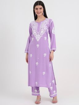 The Chikan Label - Lavender Hand-Embroidered Chikankari Co-Ord (Set of 2)