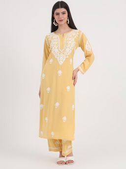 The Chikan Label - Yellow Hand-Embroidered Chikankari Co-Ord (Set of 2)