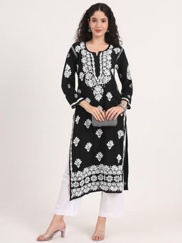 The Chikan Label - Black Authentic Hand-Embroidered Chikankari Straight Kurta for Women