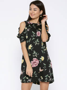 Sera - Black Floral Print Mini Dress