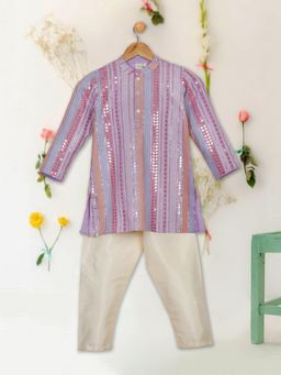 SAKA DESIGNS - Boys Purple Sequence Emberoidered Kurta & Pyjama (Set of 2)