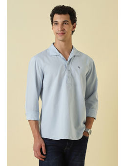 Allen Solly - Men Light Blue Custom Fit Solid Full Sleeves Casual Shirt