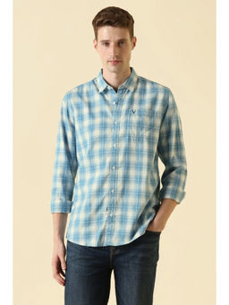Allen Solly - Men Light Blue Custom Fit Check Full Sleeves Casual Shirt