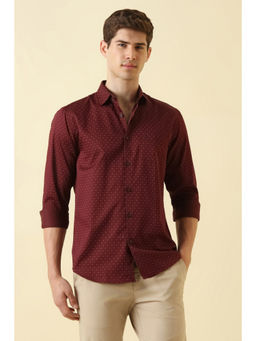 Allen Solly - Men Maroon Classic Fit Print Full Sleeves Casual Shirt