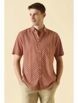 Allen Solly - Men Brown Classic Fit Print Half Sleeves Casual Shirt
