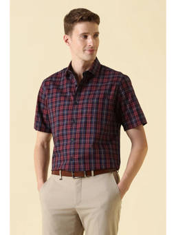 Allen Solly - Men Red Check Half Sleeves Formal Shirt