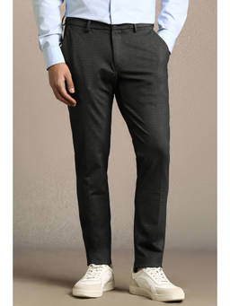 Louis Philippe - Men Black Textured Flat Front Casual Trouser