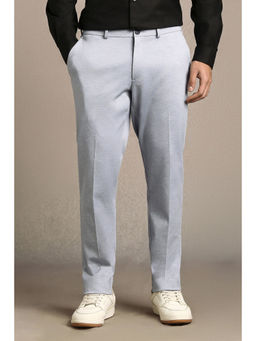 Louis Philippe - Men Grey Textured Flat Front Casual Trouser
