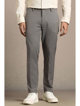 Louis Philippe - Men Grey Textured Flat Front Casual Trouser