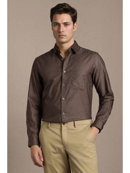 Louis Philippe - Men Brown Print Full Sleeves Formal Shirt