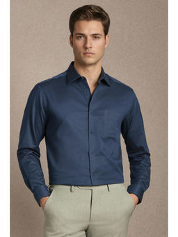 Louis Philippe - Men Navy Blue Textured Full Sleeves Formal Shirt