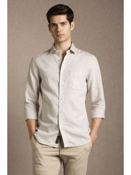 Louis Philippe - Men Beige Stripe Full Sleeves Casual Shirt