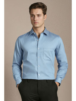 Louis Philippe - Men Light Blue Textured Full Sleeves Formal Shirt