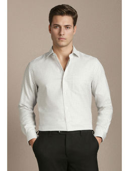 Louis Philippe - Men White Check Full Sleeves Formal Shirt