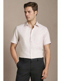 Louis Philippe - Men Beige Textured Half Sleeves Formal Shirt