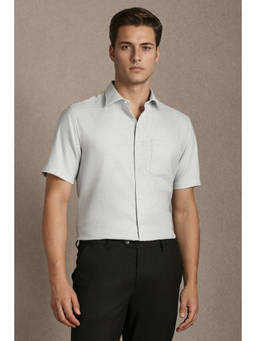 Louis Philippe - Men Grey Textured Half Sleeves Formal Shirt