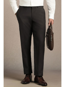 Louis Philippe - Men Black Solid Flat Front Formal Trouser