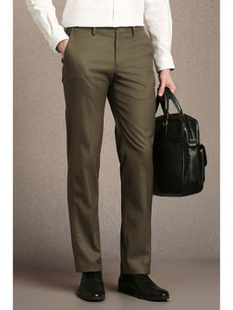Louis Philippe - Men Brown Solid Flat Front Formal Trouser