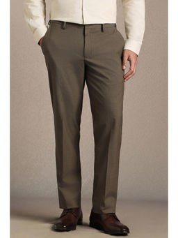 Louis Philippe - Men Brown Textured Flat Front Formal Trouser