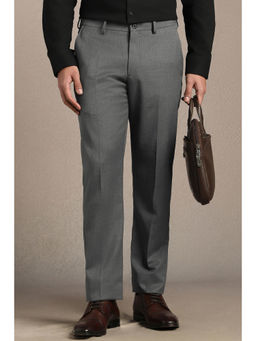 Louis Philippe - Men Grey Textured Flat Front Formal Trouser
