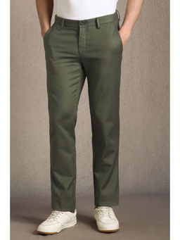 Louis Philippe - Men Olive Solid Flat Front Formal Trouser