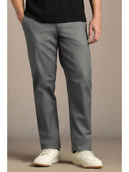 Louis Philippe - Men Grey Solid Flat Front Formal Trouser