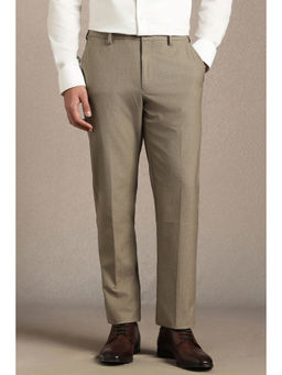 Louis Philippe - Men Brown Textured Flat Front Formal Trouser