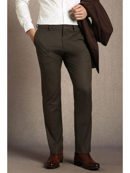 Louis Philippe - Men Brown Textured Flat Front Formal Trouser