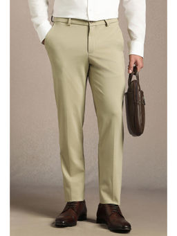 Louis Philippe - Men Beige Solid Flat Front Formal Trouser