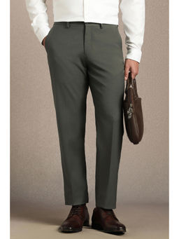 Louis Philippe - Men Grey Solid Flat Front Formal Trouser