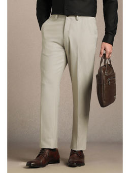 Louis Philippe - Men Beige Textured Flat Front Formal Trouser