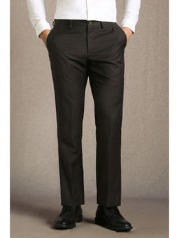 Louis Philippe - Men Brown Solid Flat Front Formal Trouser