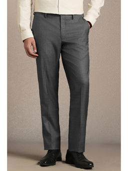 Louis Philippe - Men Grey Textured Flat Front Formal Trouser