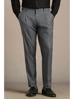 Louis Philippe - Men Grey Check Flat Front Formal Trouser