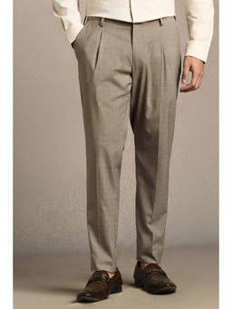 Louis Philippe - Men Beige Check Flat Front Formal Trouser