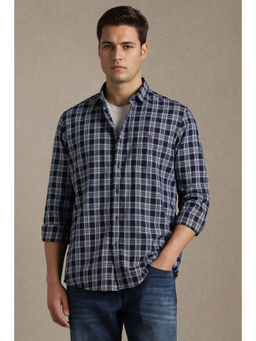 Louis Philippe - Men Navy Blue Check Full Sleeves Casual Shirt