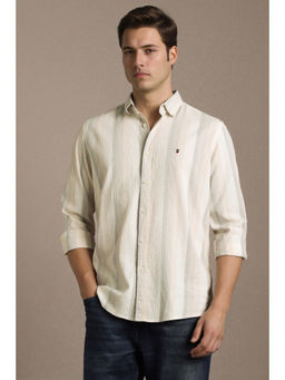 Louis Philippe - Men Beige Stripe Full Sleeves Casual Shirt